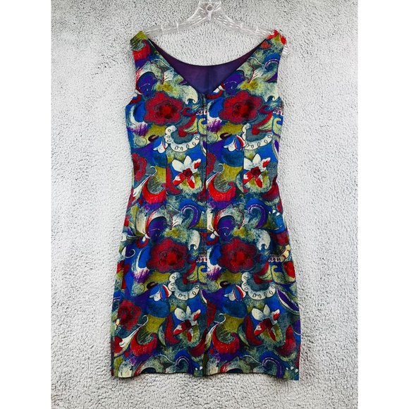 Vintage George Georgiou Colorful Abstract Print 100% Silk Dress Small - Picture 3 of 9